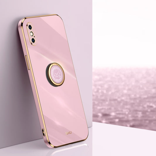 For iPhone X XINLI Straight Edge 6D Electroplate TPU Phone Case with Ring Holder(Cherry Purple) - More iPhone Cases by XINLI | Online Shopping UK | buy2fix