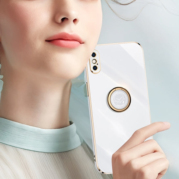 For iPhone X XINLI Straight Edge 6D Electroplate TPU Phone Case with Ring Holder(Pink) - More iPhone Cases by XINLI | Online Shopping UK | buy2fix