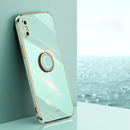 For iPhone X XINLI Straight Edge 6D Electroplate TPU Phone Case with Ring Holder(Mint Green) - More iPhone Cases by XINLI | Online Shopping UK | buy2fix