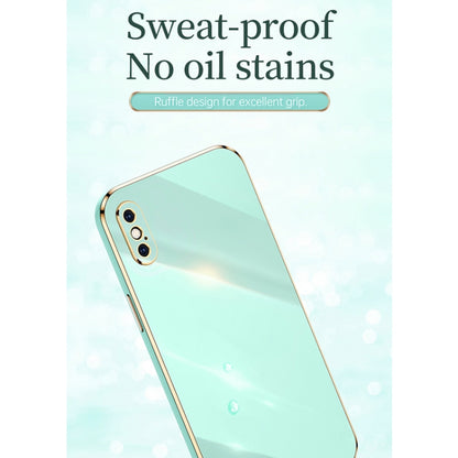 For iPhone X XINLI Straight Edge 6D Electroplate TPU Phone Case with Ring Holder(Mint Green) - More iPhone Cases by XINLI | Online Shopping UK | buy2fix