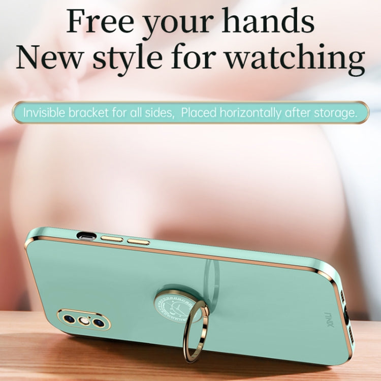 For iPhone XR XINLI Straight Edge 6D Electroplate TPU Phone Case with Ring Holder(Celestial Blue) - More iPhone Cases by XINLI | Online Shopping UK | buy2fix
