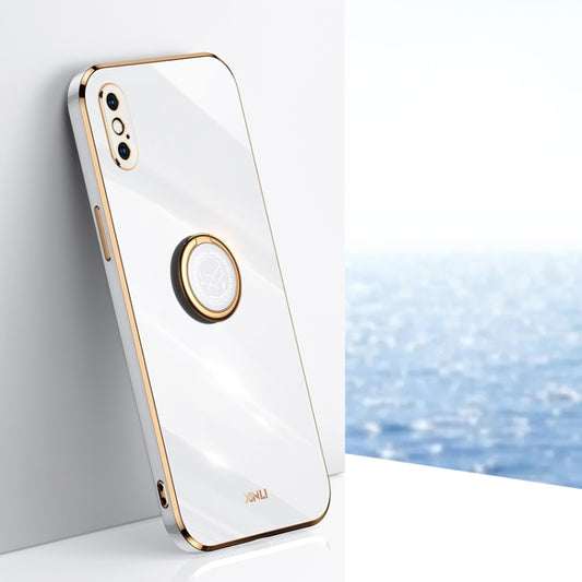 For iPhone XS Max XINLI Straight Edge 6D Electroplate TPU Phone Case with Ring Holder(White) - More iPhone Cases by XINLI | Online Shopping UK | buy2fix
