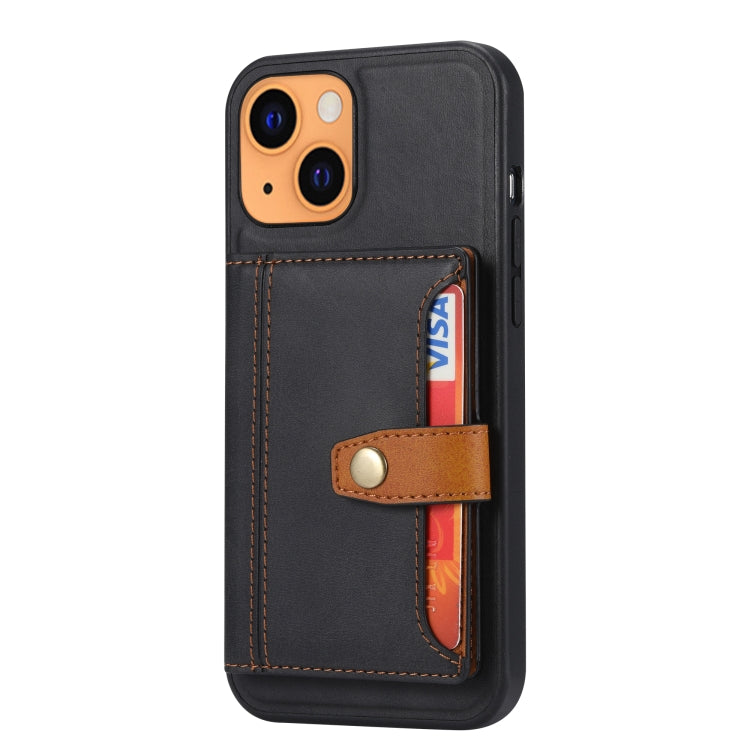 For iPhone 13 mini Calfskin Color Matching Shockproof TPU + PU Case with Holder & Card Slot (Black) by buy2fix