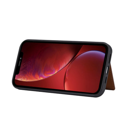 For iPhone 13 mini Calfskin Color Matching Shockproof TPU + PU Case with Holder & Card Slot (Black) by buy2fix