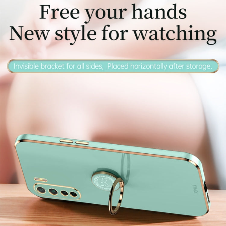 For OPPO A91 XINLI Straight Edge 6D Electroplate TPU Phone Case with Ring Holder(White) - OPPO Cases by XINLI | Online Shopping UK | buy2fix