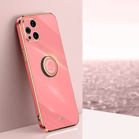 For OPPO Find X3 Pro XINLI Straight Edge 6D Electroplate TPU Phone Case with Ring Holder(Hawthorn Red)