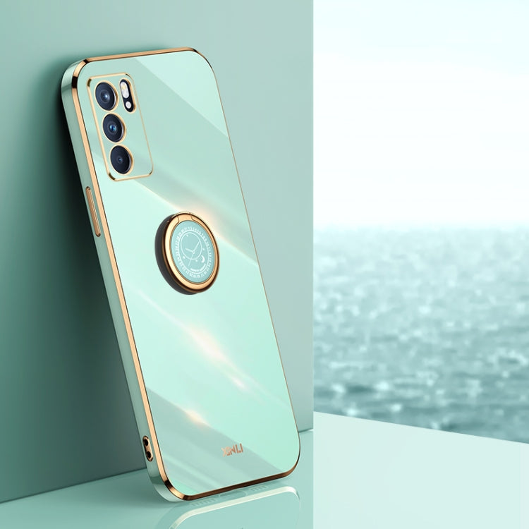 For OPPO Reno6 5G XINLI Straight Edge 6D Electroplate TPU Phone Case with Ring Holder(Mint Green) - OPPO Cases by XINLI | Online Shopping UK | buy2fix