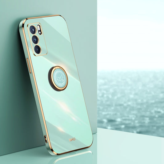 For OPPO Reno6 5G XINLI Straight Edge 6D Electroplate TPU Phone Case with Ring Holder(Mint Green) - OPPO Cases by XINLI | Online Shopping UK | buy2fix