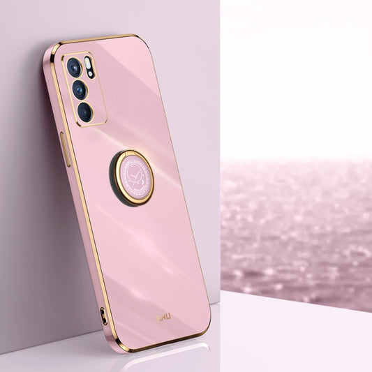 For OPPO Reno6 Pro 5G XINLI Straight Edge 6D Electroplate TPU Phone Case with Ring Holder(Cherry Purple) - OPPO Cases by XINLI | Online Shopping UK | buy2fix