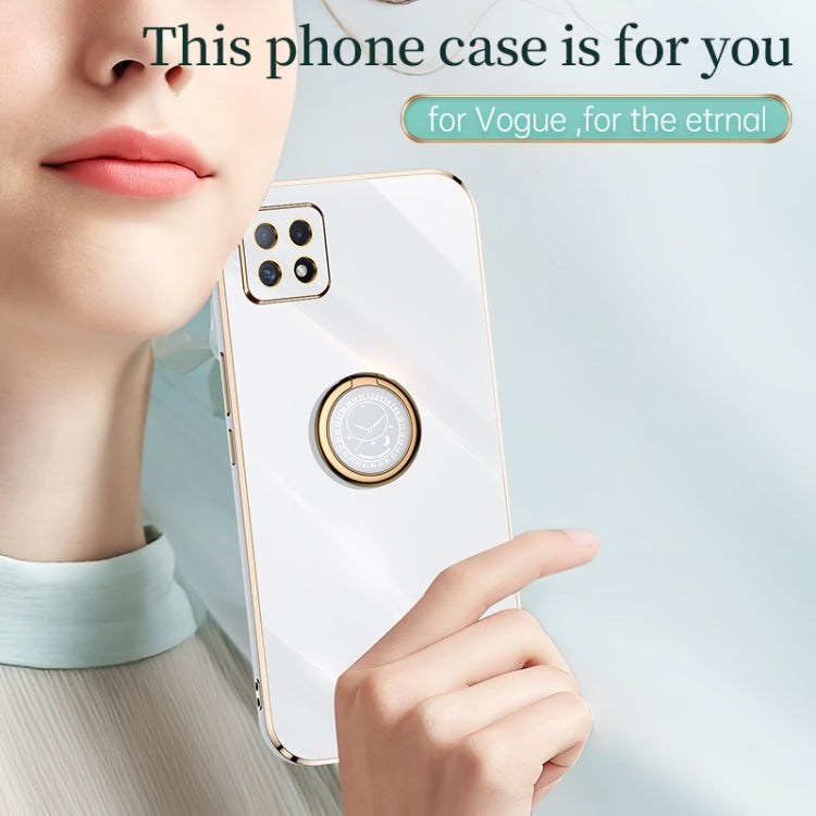 For OPPO A53 XINLI Straight Edge 6D Electroplate TPU Phone Case with Ring Holder(Pink) - OPPO Cases by XINLI | Online Shopping UK | buy2fix