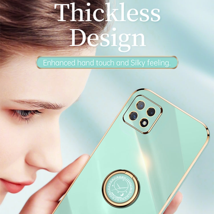For OPPO A53 XINLI Straight Edge 6D Electroplate TPU Phone Case with Ring Holder(Pink) - OPPO Cases by XINLI | Online Shopping UK | buy2fix