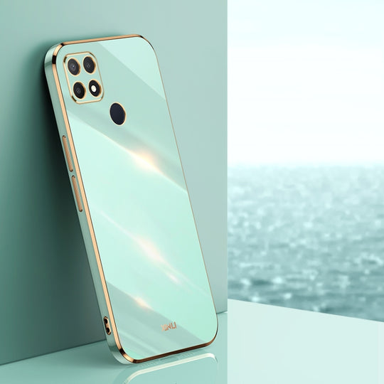 For OPPO A15 XINLI Straight Edge 6D Electroplate TPU Phone Case(Mint Green)