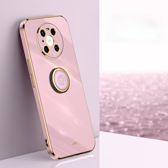 For Huawei Mate 40 Pro XINLI Straight Edge 6D Electroplate TPU Phone Case with Ring Holder(Cherry Purple)