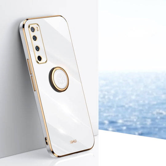 For Huawei nova 7 5G XINLI Straight Edge 6D Electroplate TPU Phone Case with Ring Holder(White)