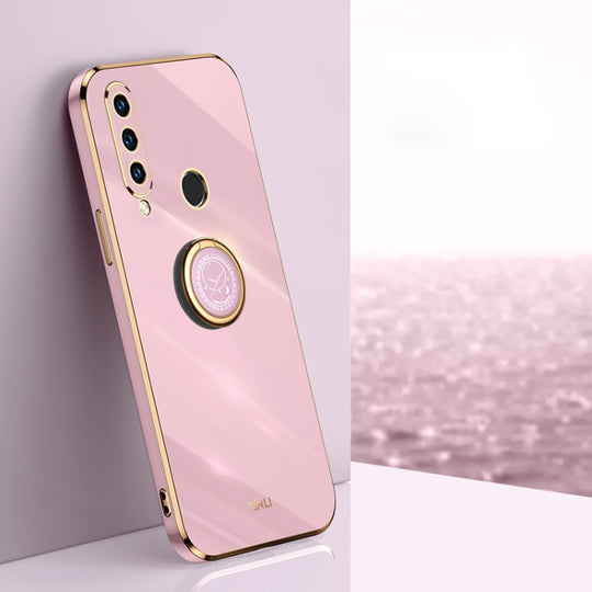 For Huawei P30 Lite XINLI Straight Edge 6D Electroplate TPU Phone Case with Ring Holder(Cherry Purple)