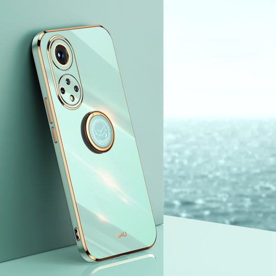 For Honor 50 XINLI Straight Edge 6D Electroplate TPU Phone Case with Ring Holder(Mint Green)