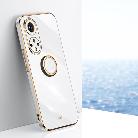 For Honor 50 Pro XINLI Straight Edge 6D Electroplate TPU Phone Case with Ring Holder(White)