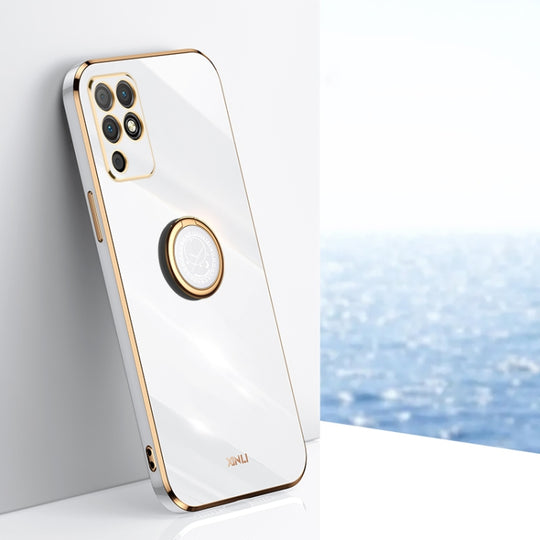 For Honor Play 5T Youth XINLI Straight Edge 6D Electroplate TPU Phone Case with Ring Holder(White)