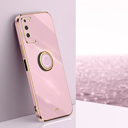For Honor X10 5G XINLI Straight Edge 6D Electroplate TPU Phone Case with Ring Holder(Cherry Purple)