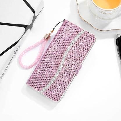 For iPhone 13 mini Glitter Powder Horizontal Flip Leather Case with Card Slots & Holder & Lanyard (Pink) by buy2fix