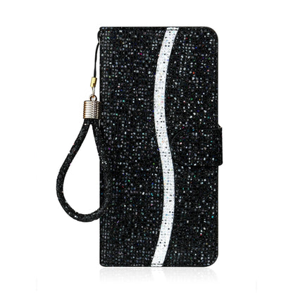 For Samsung Galaxy A03s (EU Version) Glitter Powder Horizontal Flip Leather Case with Card Slots & Holder & Lanyard(Black) by buy2fix