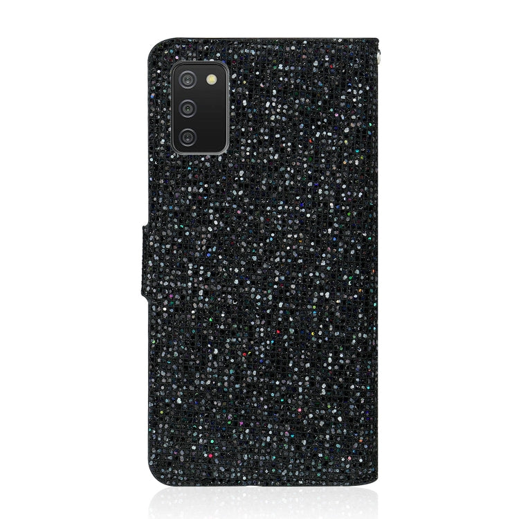 For Samsung Galaxy A03s (EU Version) Glitter Powder Horizontal Flip Leather Case with Card Slots & Holder & Lanyard(Black) by buy2fix