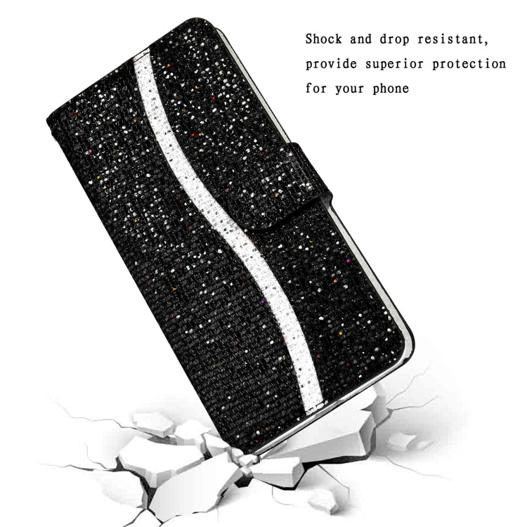 For Samsung Galaxy A03s (EU Version) Glitter Powder Horizontal Flip Leather Case with Card Slots & Holder & Lanyard(Black) by buy2fix
