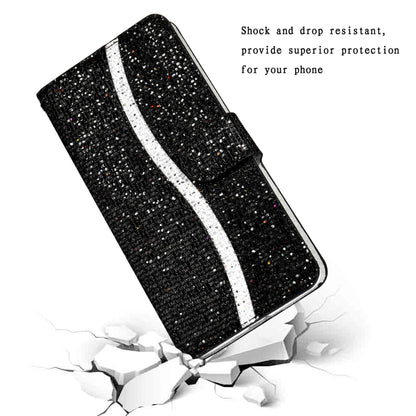 For Samsung Galaxy A03s (EU Version) Glitter Powder Horizontal Flip Leather Case with Card Slots & Holder & Lanyard(Black) by buy2fix