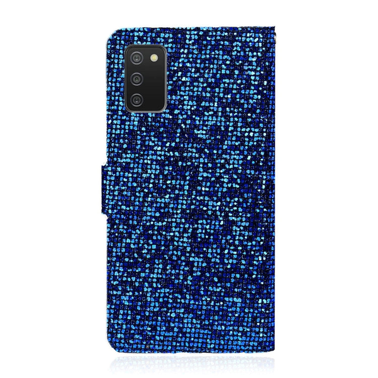 For Samsung Galaxy A03s (EU Version) Glitter Powder Horizontal Flip Leather Case with Card Slots & Holder & Lanyard(Blue) by buy2fix