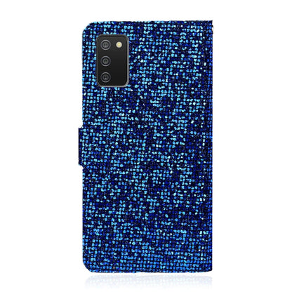 For Samsung Galaxy A03s (EU Version) Glitter Powder Horizontal Flip Leather Case with Card Slots & Holder & Lanyard(Blue) by buy2fix