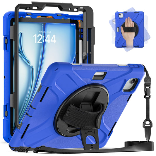 For iPad Air 11 2024 / Air 5 10.9 2022 / Air 4 10.9 2020 / Pro 11 2022 /2021 / 2018 / 2020 Silicone + PC Protective Tablet Case with Holder & Shoulder Strap(Blue) by buy2fix
