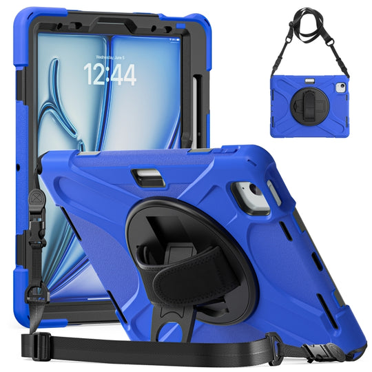 For iPad Air 11 2024 / Air 5 10.9 2022 / Air 4 10.9 2020 / Pro 11 2022 /2021 / 2018 / 2020 Silicone + PC Protective Tablet Case with Holder & Shoulder Strap(Blue)