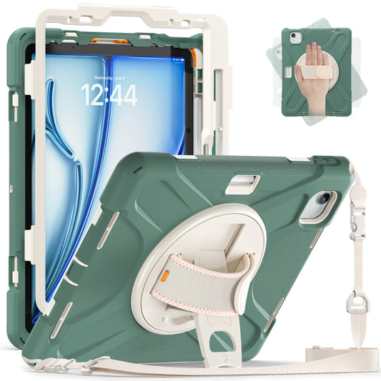 For iPad Air 11 2024 / Air 5 10.9 2022 / Air 4 10.9 2020 / Pro 11 2022 /2021 / 2018 / 2020 Silicone + PC Protective Tablet Case with Holder & Shoulder Strap(Emerald Green) by buy2fix