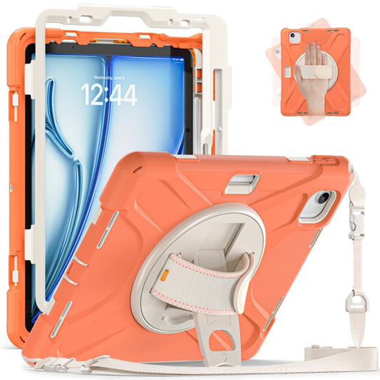 For iPad Air 11 2024 / Air 5 10.9 2022 / Air 4 10.9 2020 / Pro 11 2022 /2021 / 2018 / 2020 Silicone + PC Protective Tablet Case with Holder & Shoulder Strap(Orange) by buy2fix