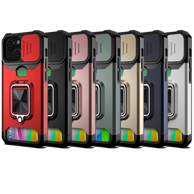 For iPhone 13 mini Sliding Camshield Card Slot Ring Kickstand Phone Case (Black) by buy2fix