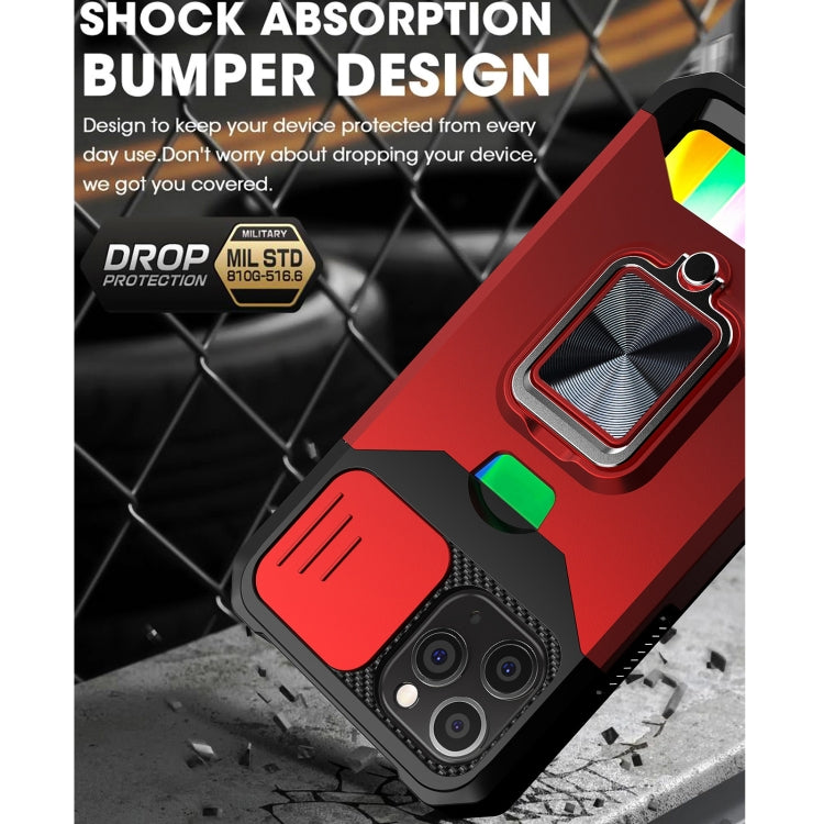 For iPhone 12 / 12 Pro Sliding Camshield Card Slot Ring Kickstand Phone Case(Gold) by buy2fix