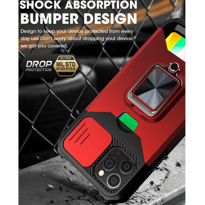 For iPhone 12 / 12 Pro Sliding Camshield Card Slot Ring Kickstand Phone Case(Gold) by buy2fix