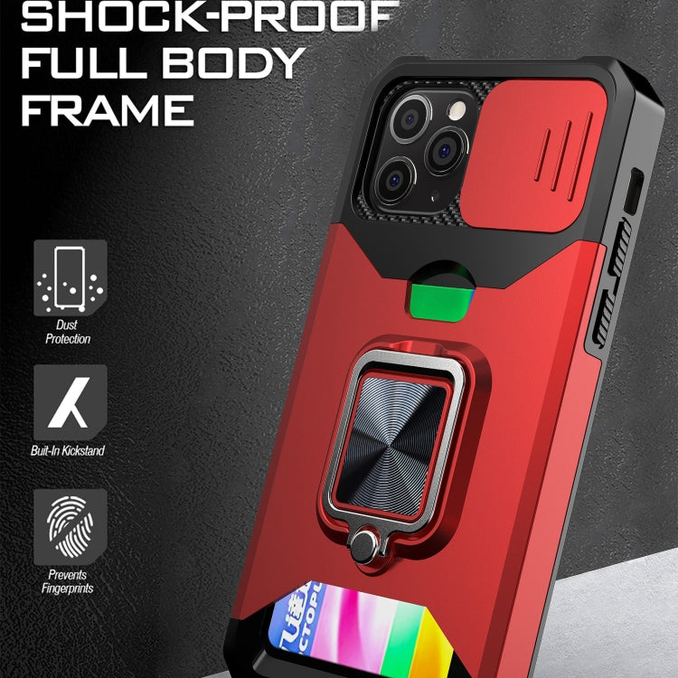 For iPhone 12 Pro Max Sliding Camshield Card Slot Ring Kickstand Phone Case(Gold) by buy2fix