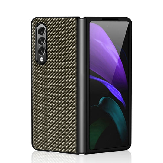 For Samsung Galaxy Z Fold3 5G Solid Color Carbon Fiber Texture PU Shockproof Protective Case(Yellow)