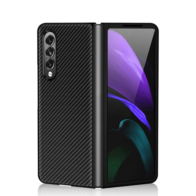 For Samsung Galaxy Z Fold3 5G Solid Color Carbon Fiber Texture PU Shockproof Protective Case(Black) by buy2fix