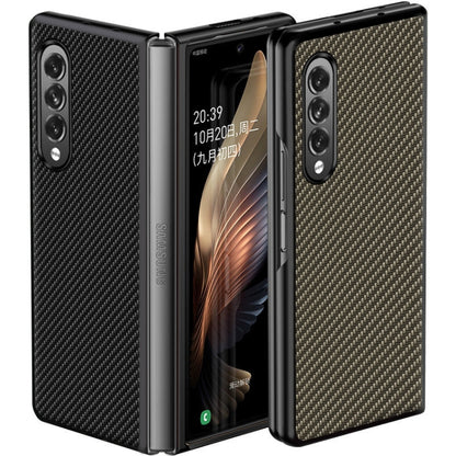 For Samsung Galaxy Z Fold3 5G Solid Color Carbon Fiber Texture PU Shockproof Protective Case(Yellow) by buy2fix