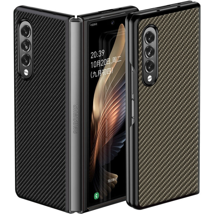 For Samsung Galaxy Z Fold3 5G Solid Color Carbon Fiber Texture PU Shockproof Protective Case(Black) by buy2fix