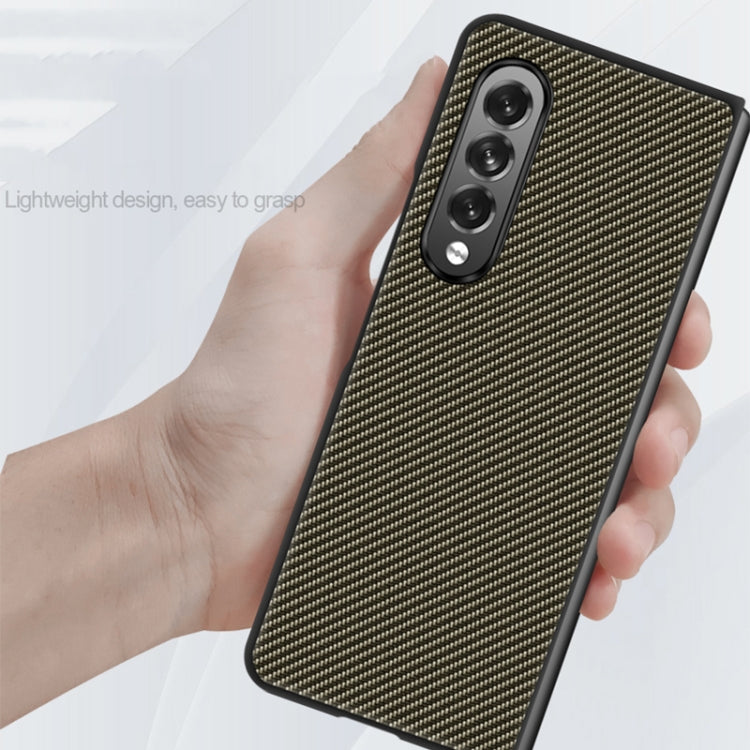 For Samsung Galaxy Z Fold3 5G Solid Color Carbon Fiber Texture PU Shockproof Protective Case(Black) by buy2fix