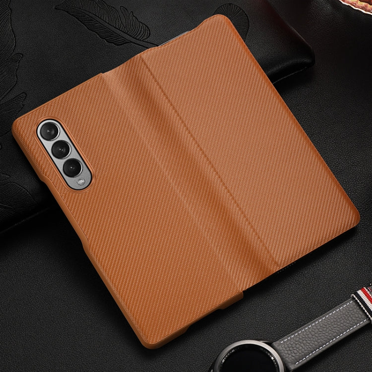 For Samsung Galaxy Z Fold3 5G Carbon Fiber Texture Folding All Inclusive PU Shockproof Leather Case(Brown) - Galaxy Phone Cases by buy2fix | Online Shopping UK | buy2fix