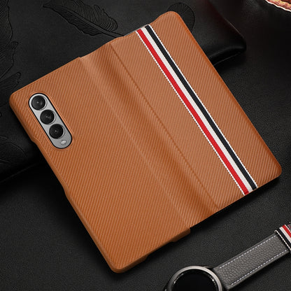 For Samsung Galaxy Z Fold3 5G Carbon Fiber Texture Folding All Inclusive PU Shockproof Splicing Leather Case(Brown) - Galaxy Phone Cases by buy2fix | Online Shopping UK | buy2fix