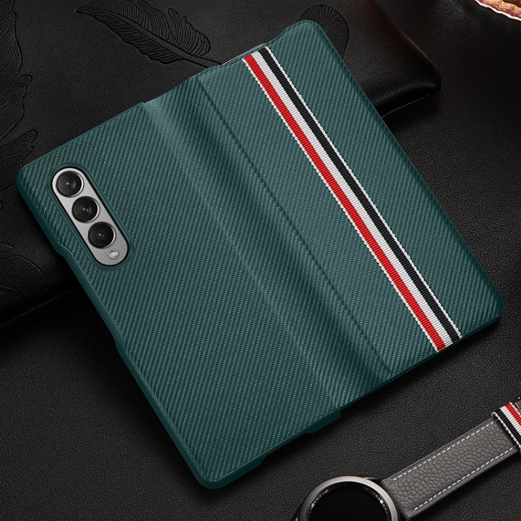 For Samsung Galaxy Z Fold3 5G Carbon Fiber Texture Folding All Inclusive PU Shockproof Splicing Leather Case(Green) - Galaxy Phone Cases by buy2fix | Online Shopping UK | buy2fix