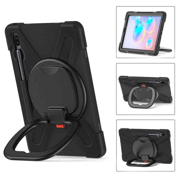 For Samsung Galaxy Tab S6 T860 Silicone + PC Protective Case with Holder & Shoulder Strap(Black) - Tab S6 10.5 T860 / T865 by buy2fix | Online Shopping UK | buy2fix