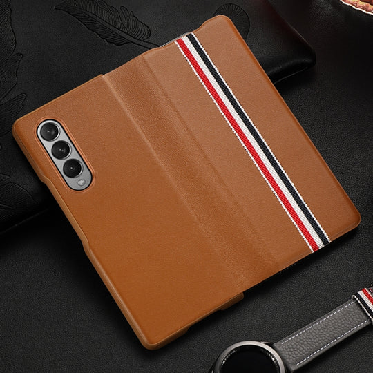 For Samsung Galaxy Z Fold3 5G Cowhide Shockproof Fold Splicing Leather Case(Brown)