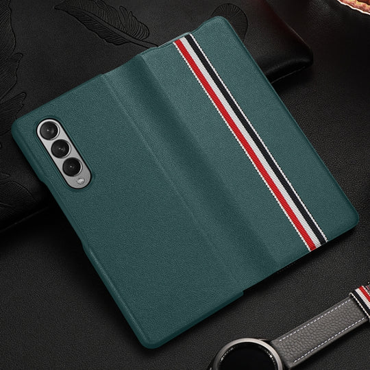 For Samsung Galaxy Z Fold3 5G Cowhide Shockproof Fold Splicing Leather Case(Green)