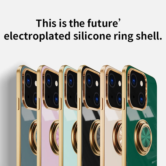 For iPhone 13 Pro Max 6D Electroplating Full Coverage Silicone Protective Case with Magnetic Ring Holder (Light Pink) - iPhone 13 Pro Max Cases by buy2fix | Online Shopping UK | buy2fix